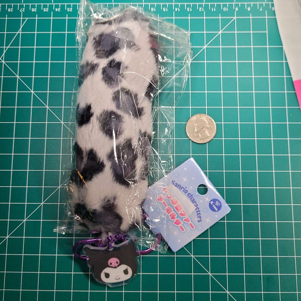 Kuromi - Sanrio Gray Leopard Tail-Shaped Fur Keychain
